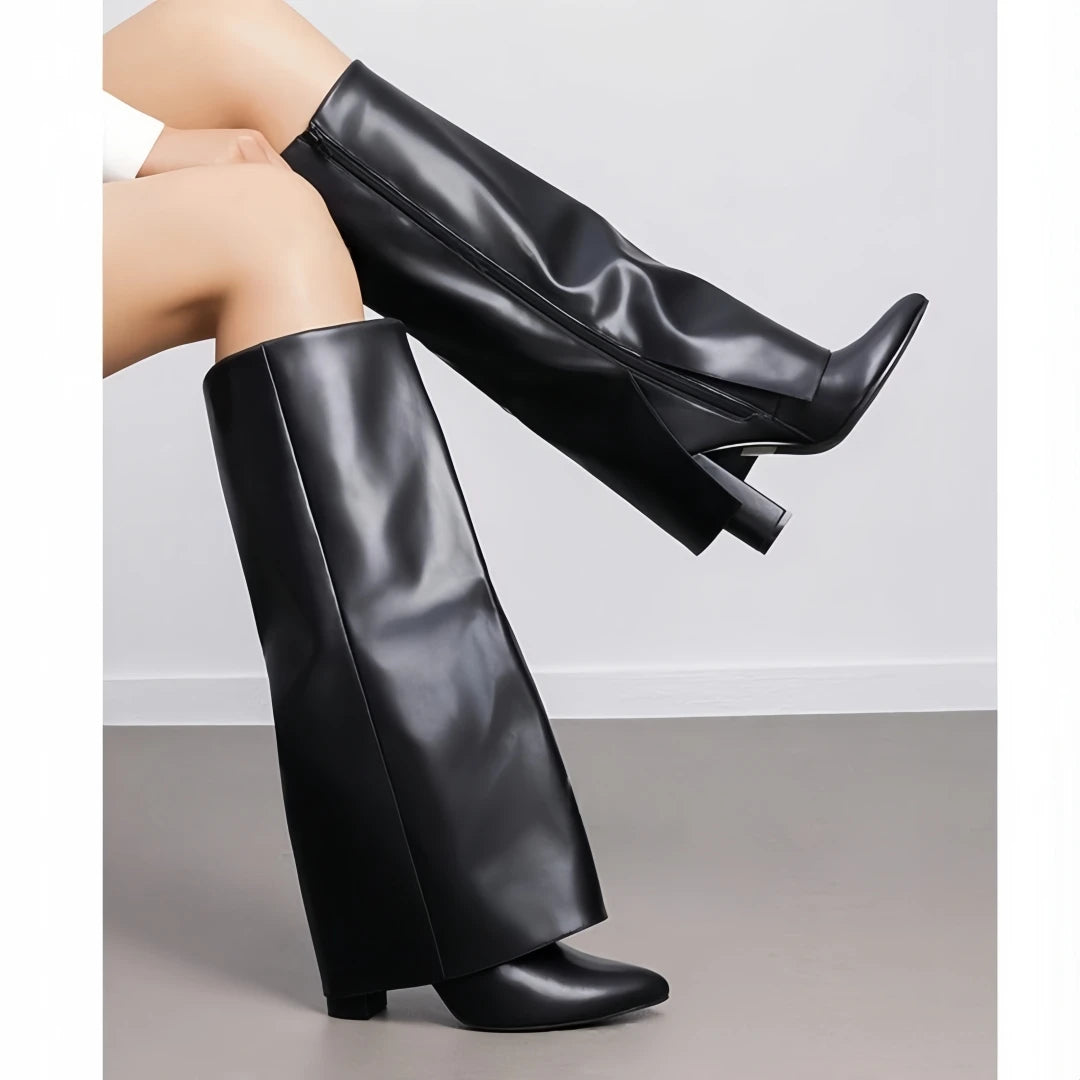 European and American Autumn and Winter New Pointed Straight Leg Skirt Boots for Women, Large Size Thick High Heels Pants Boots