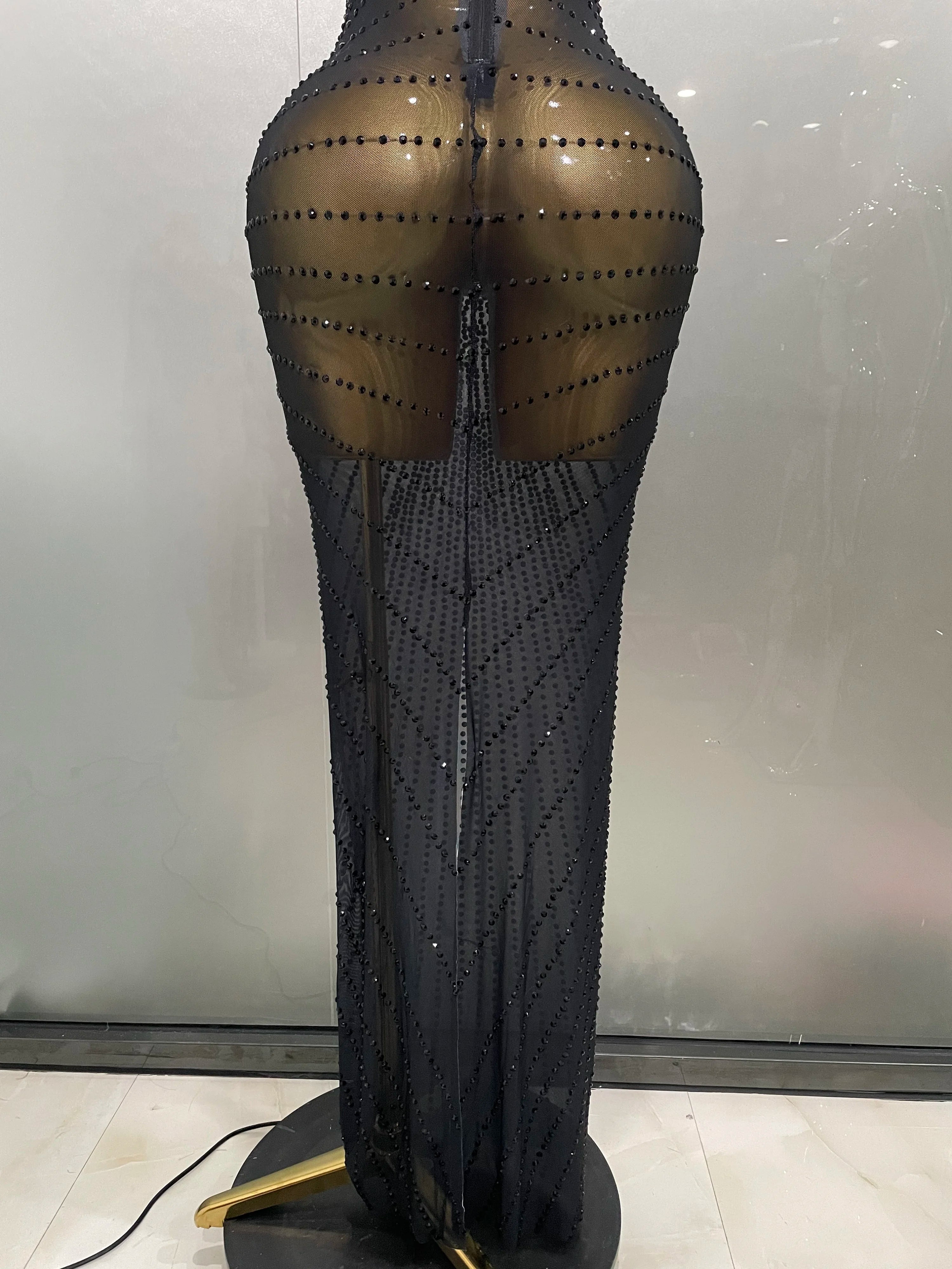 Sexy Sparkly Rhinestones Sleeveless Long Dress 2025 New Women Birthday Celebrate Evening Photo Shoot Stage Performance Costume