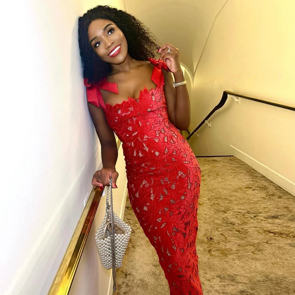 Oligai Women's Elegant Evening Party Dress Sexy 2024 Floral Red Christmas Dress Bow Maxi Spaghetti Strap Date Night Dress