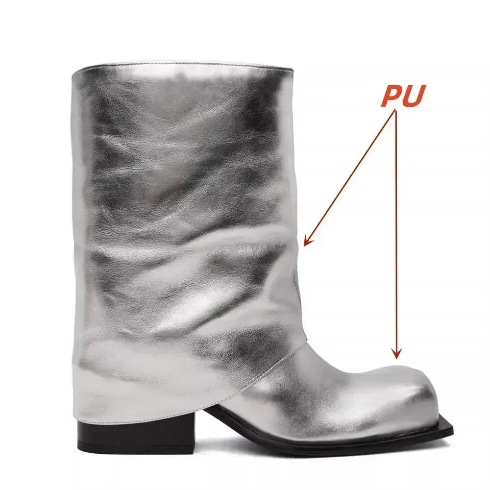 New Large Walled Flat Bottomed Round Toe Sleeve Knee High Pleated Women's Boots Retro Knight Boots Shoes for Women