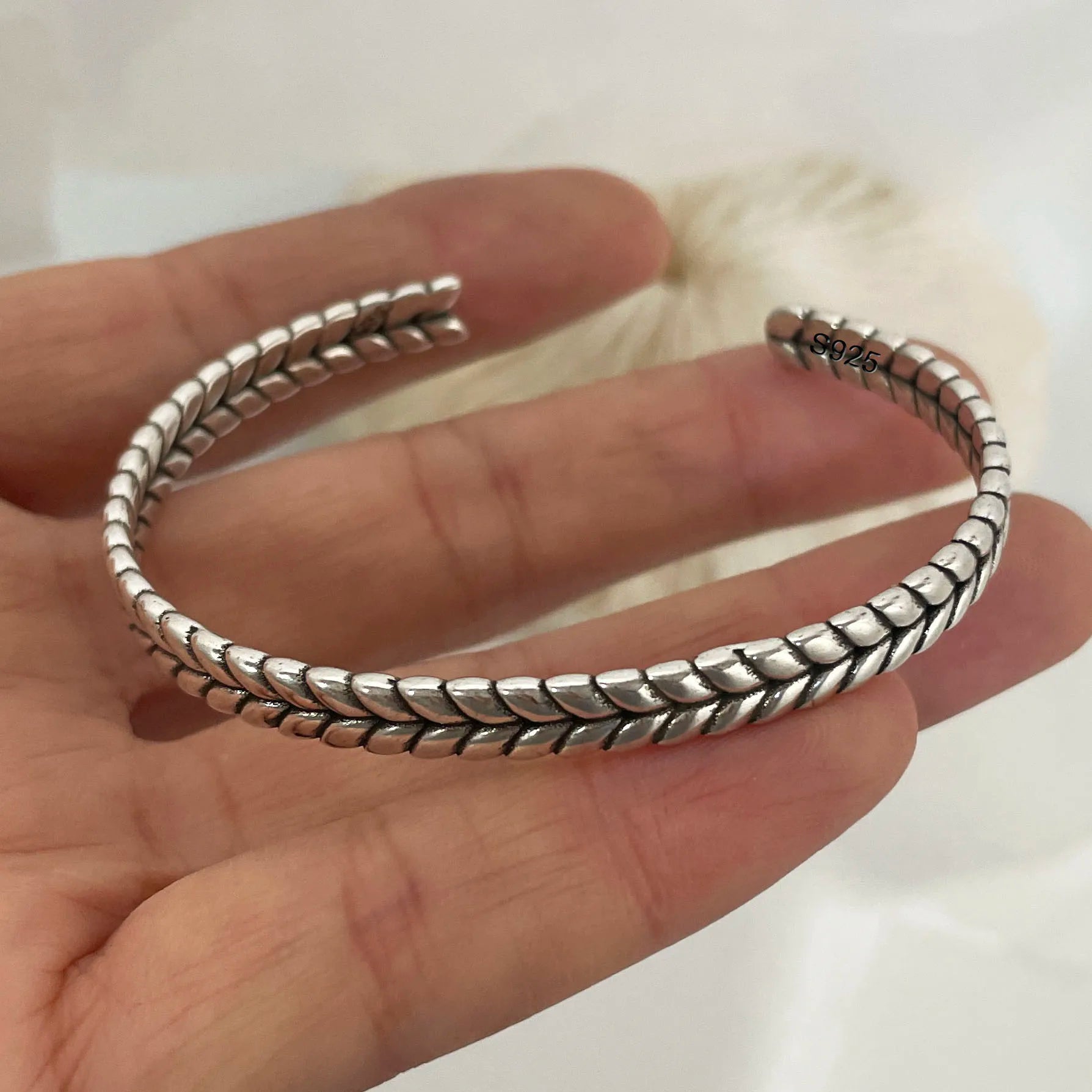100% Solid 925 Sterling Silver Metal Bracelet for Women Men Vintage Handmade Simple Birthday Gift S-B451