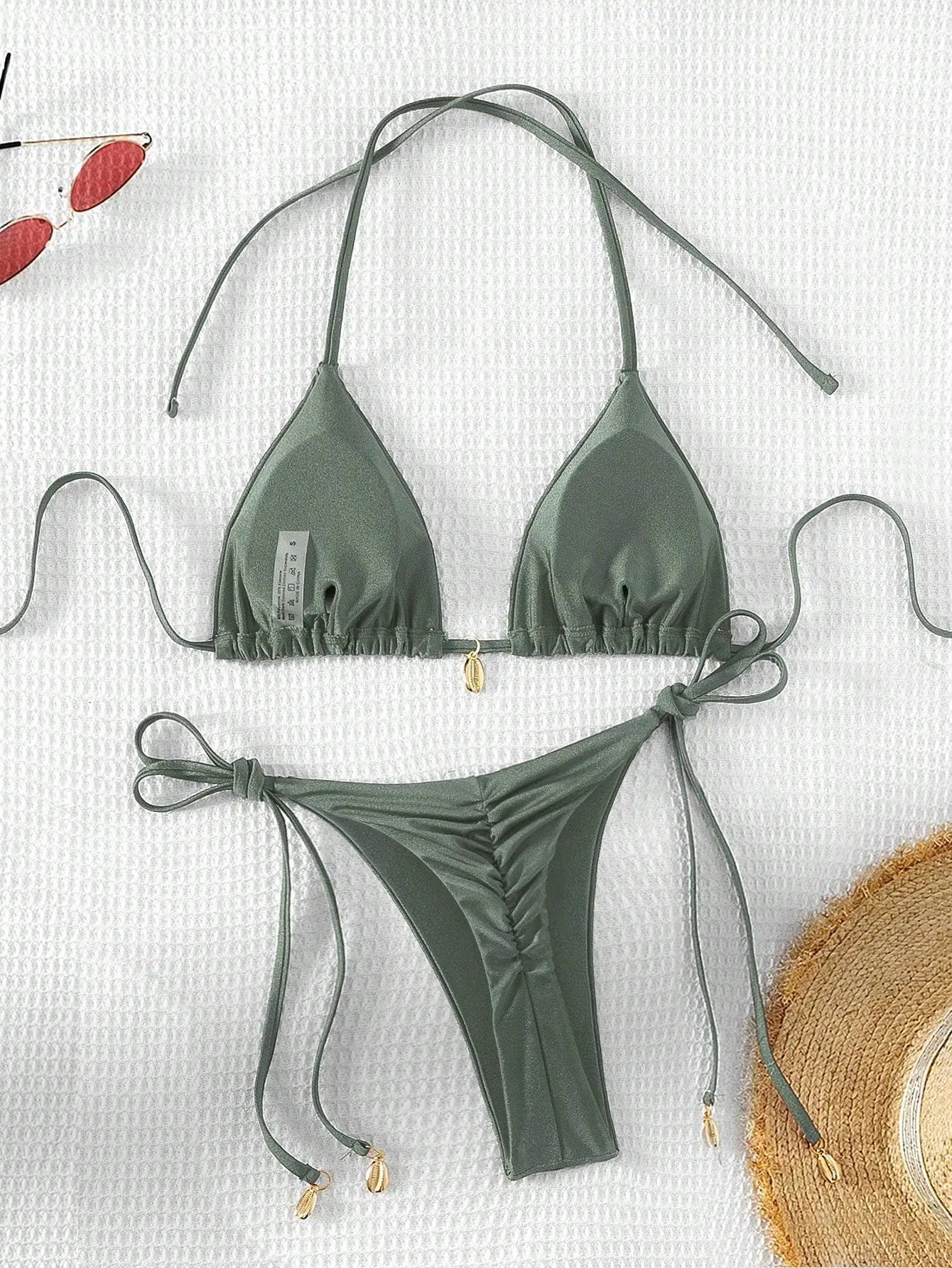 2025 new women's swimsuit printed halter neck hanger bikini subsystem belt hot spring beach swimsuit