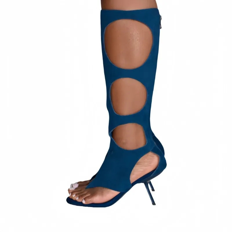 Luxury Cut-Out Knee-High Boots - Genuine Horsehair Leather Stiletto Heels with Rear Zipper | European Fashion Women's Shoes