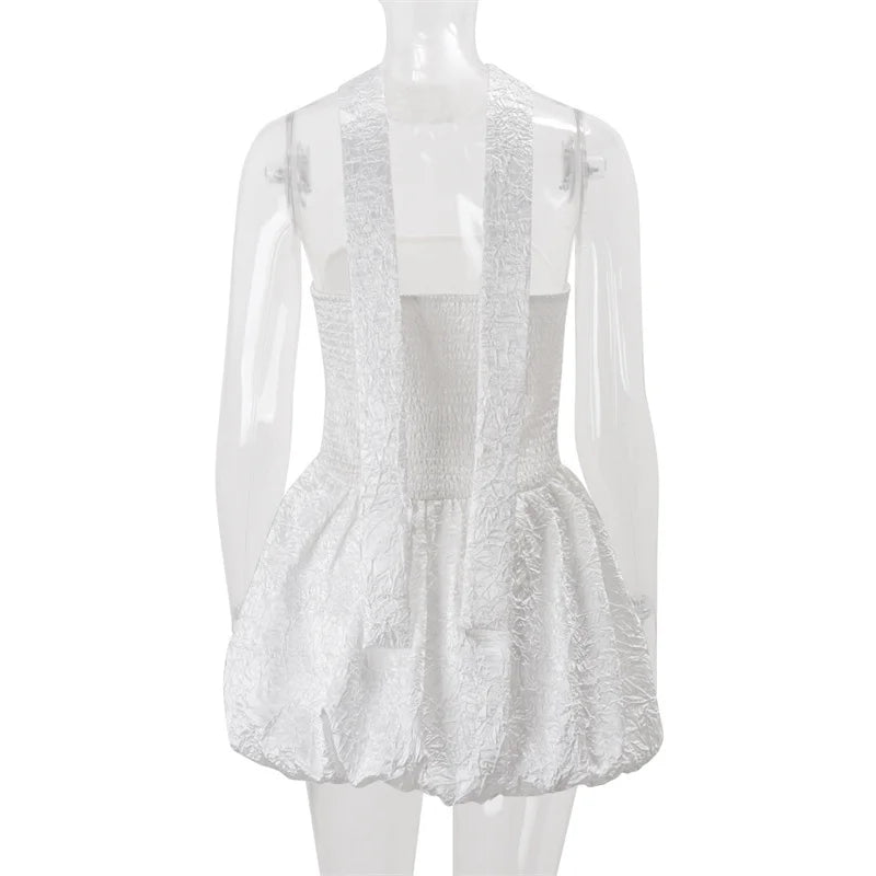 Mozision Halter Off-shoulder Strapless Sexy Mini Dress Women White Sleeveless Backless High Waist A-line Club Party Dress Female