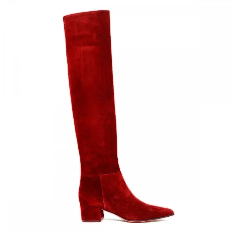 Ladies' Autumn and Winter Suede Thick High-heeled Oversized Knee High Boots, European and American Sexy Versatile Sleeve Boots