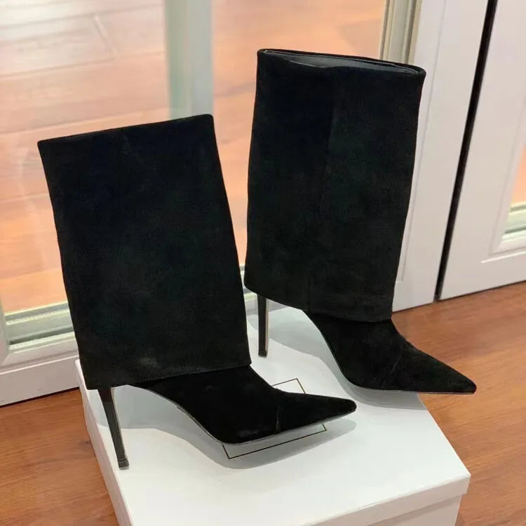 European and American Style High-heeled Wide Tube Sleeve Skirt Boots for Women, Niche Stone Patterned Fashion Banquet Shoes