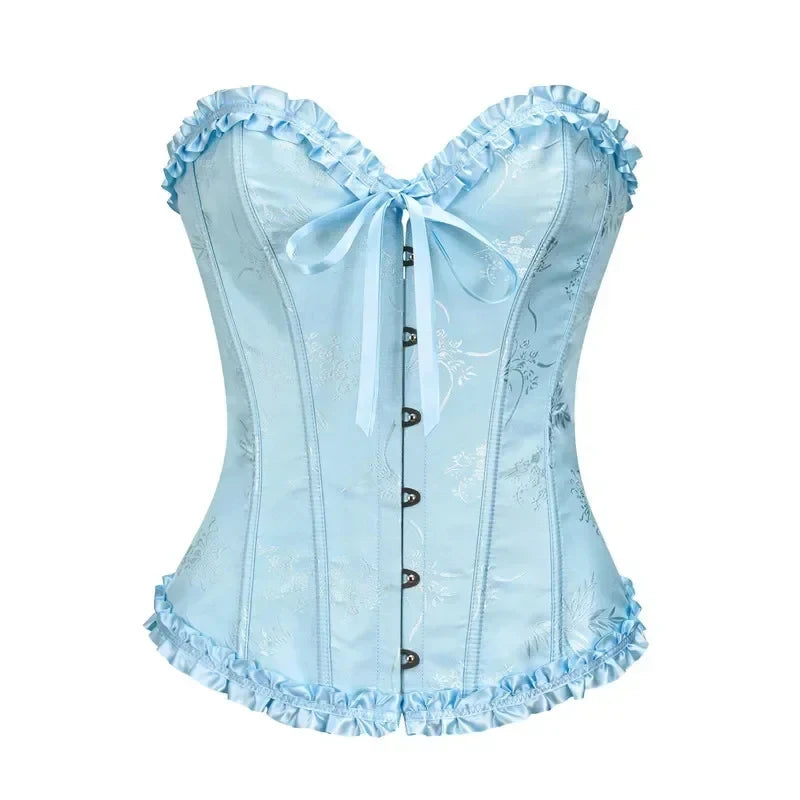 BurVogue Womens Lace Up Corset Top Floral Renaissance Overbust Body Shaper Bustier Corsets for Women