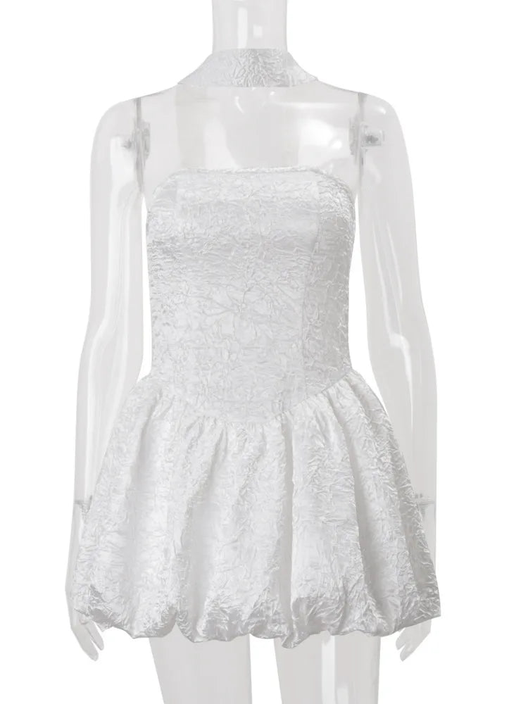 Mozision Halter Off-shoulder Strapless Sexy Mini Dress Women White Sleeveless Backless High Waist A-line Club Party Dress Female