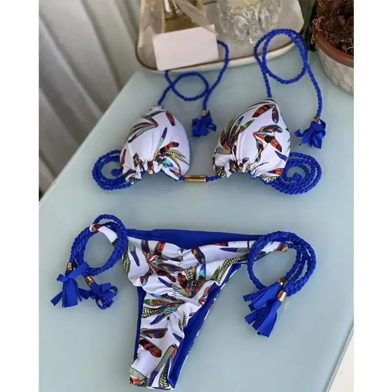 2024 Swimsuit Women's Bikini Print Rope Print Swimsuit