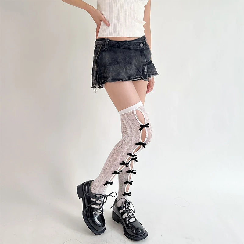 Elegant France Lolita Lace Stocking Women Summer Thin Lace Thigh High Lolita Socks for Women JK Cute Long Stockings