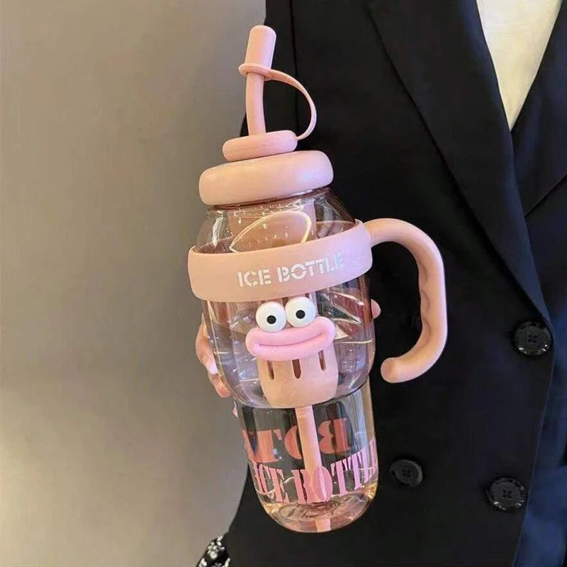 1 Pc Stylish Large-Capacity Sports Water Bottle with Straw, Portable & Heat-Resistant Plastic Cup for Women