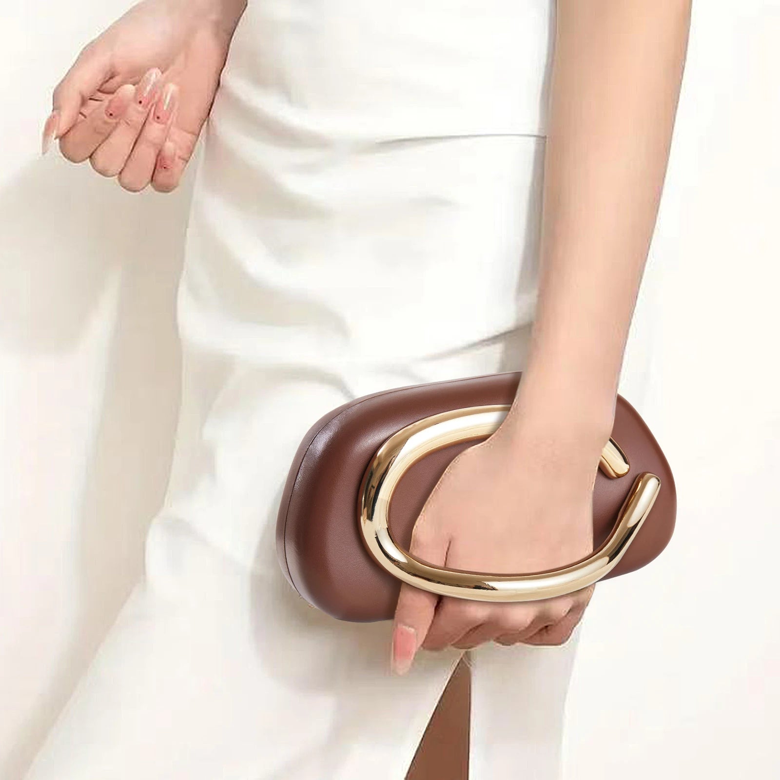 High-end Coffe Evening Bag Clutch Purse For Women Metal Leather Hard Box Formal Dinner Bag Party Wedding Clutch Handbag