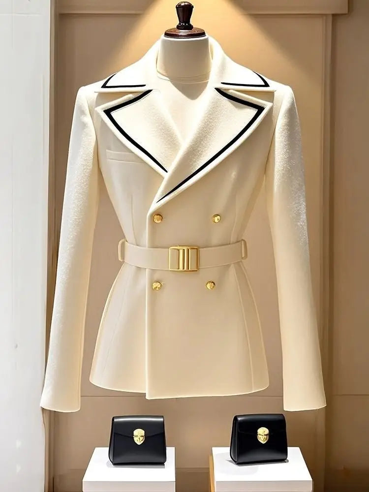 Blazer Coat Women's New 2025 Spring Autumn Casual Top Double-breasted Elegant Office Jacket Waist Fashion Ladies Suit Outerwear