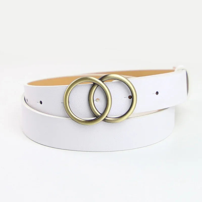 Leisure Double Ring Women Belt Fashion Waist Belt PU Leather Metal Buckle Heart Pin Belts For Ladies Dress Jeans Wild Waistband