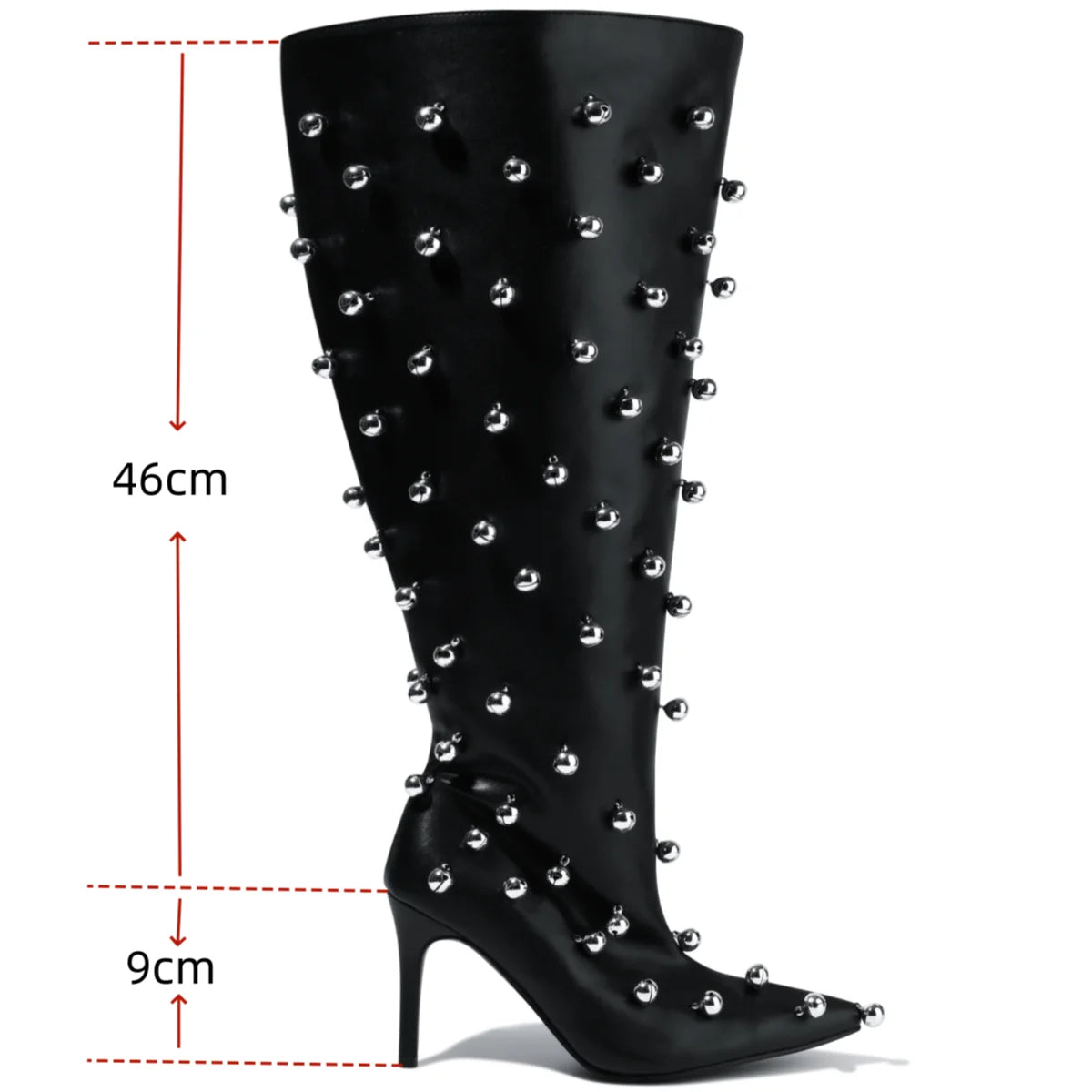 European Niche Design, High-quality Slim High Heels, Wide Knee Boots, Women's Fashionable and Sexy Studded Pleated Sleeve Boots