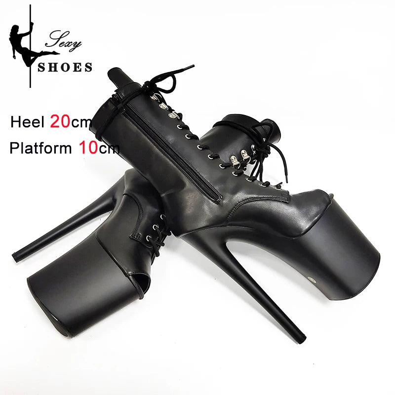 20CM Thin Heels Ankle Boots Extended Shoes length Platform Peep Toe High Heels Pole Dance Shoes Women Side Zipper Botas Mujer