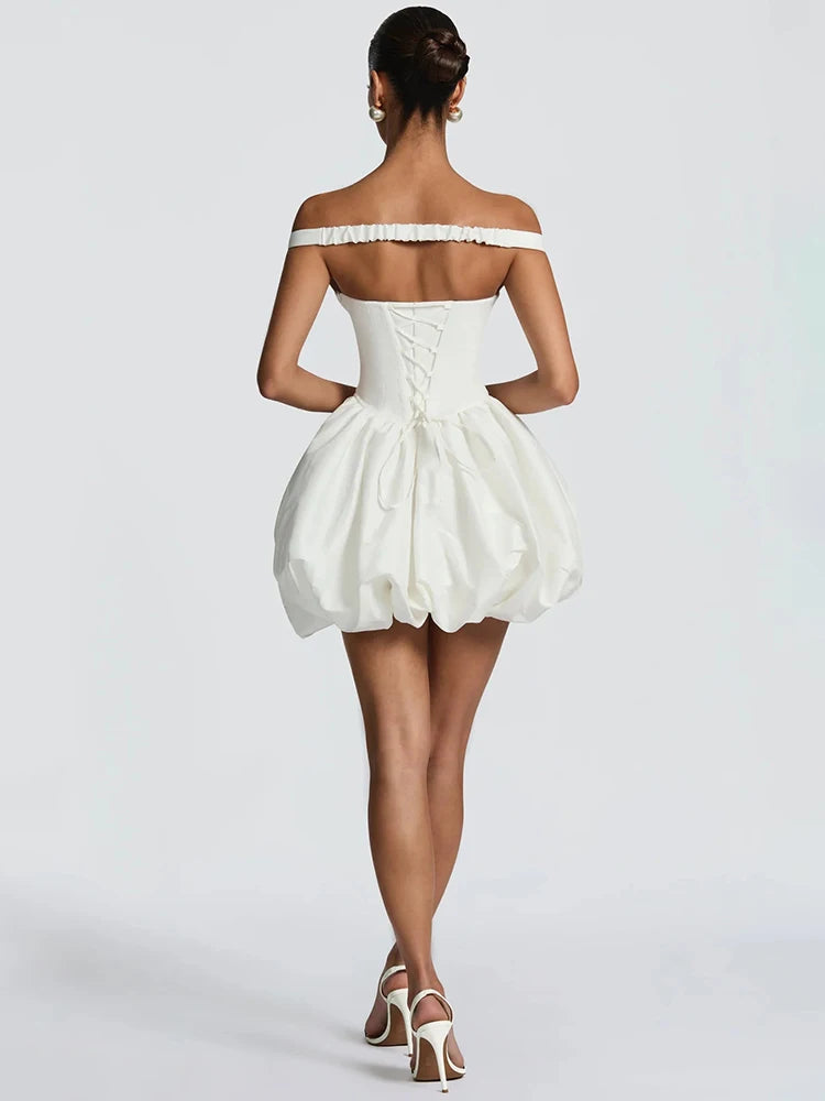 Mozision Off-shoulder Strapless Sexy Mini Dress Women Elegant White Sleeveless Backless High Waist A-line Club Party Dresses