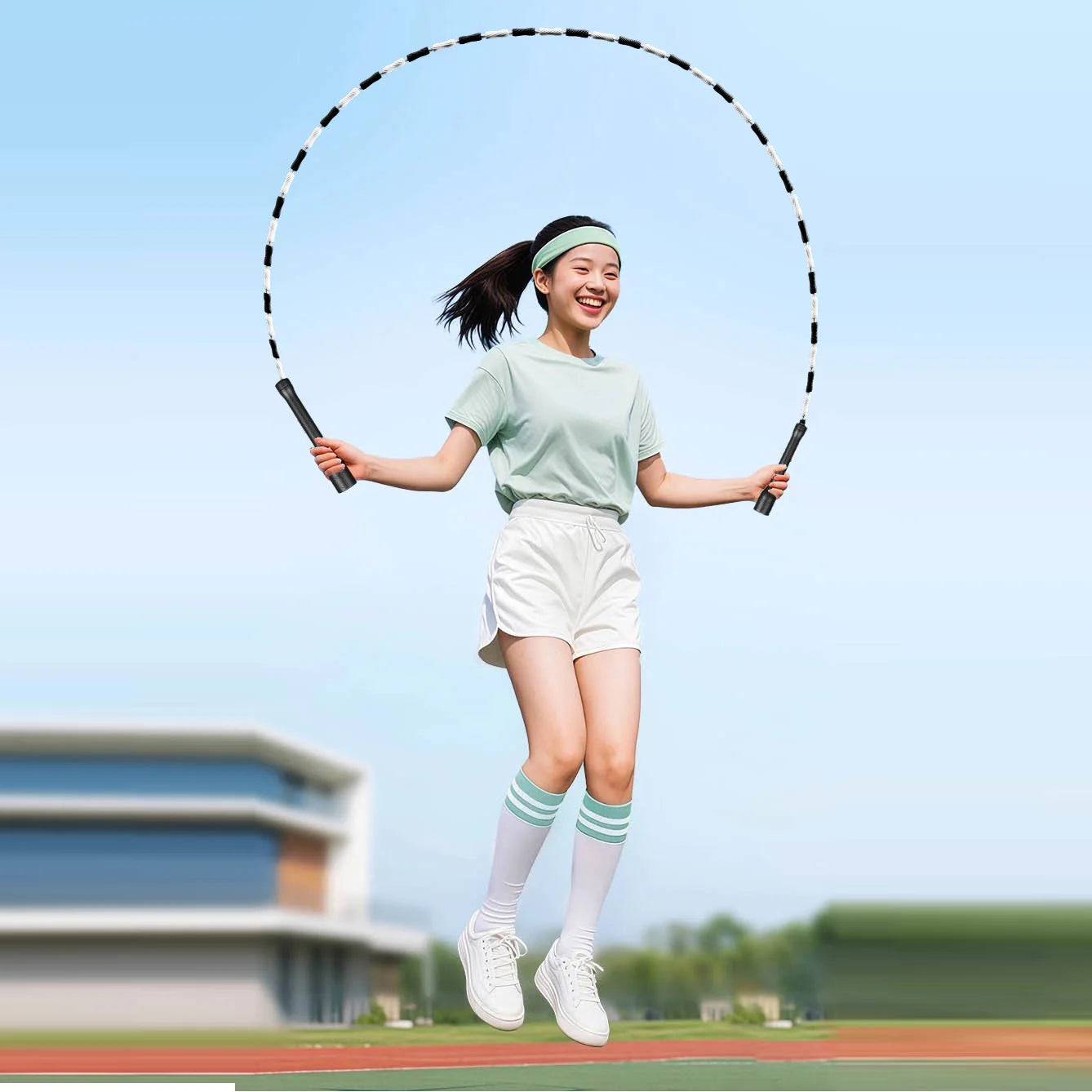 MOGOLD Beaded Jump Rope - Adjustable Speed Rope for Fitness, Boxing, Freestyle & Indoor Workouts for Men and Women