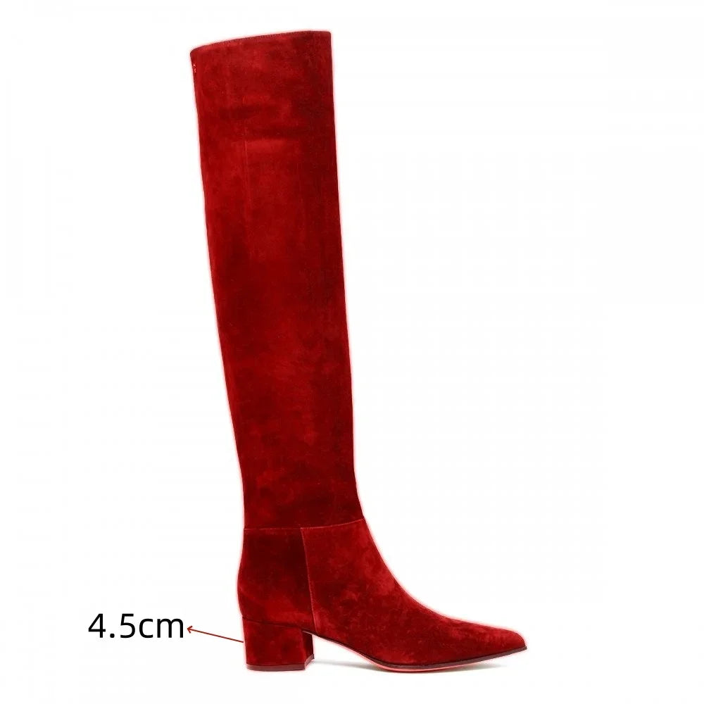 Ladies' Autumn and Winter Suede Thick High-heeled Oversized Knee High Boots, European and American Sexy Versatile Sleeve Boots