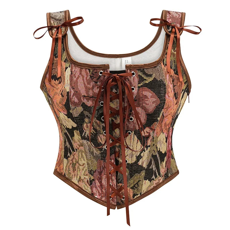 Floral Prints Corset Vintage Tight Tops Ladies Lace Up Vest Push UP Bustier Bandage Body Shapers Slimm Waist Clothes Wofashion.xyz