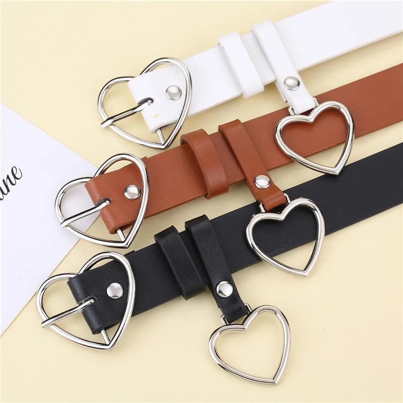 Fashion Leather Belt Metal Heart Buckle Camel White Black Retro PU Waistband Designer Cinto Feminino Pants Strap for Women Girls Wofashion.xyz