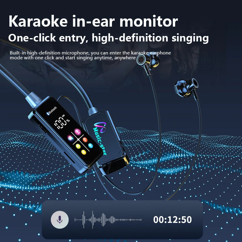 Bluetooth 5.4 Earphones With HD Screen Wireless Headsets Neckband Headphones HiFi Stereo Noise Reduction Earbuds For Live 2025