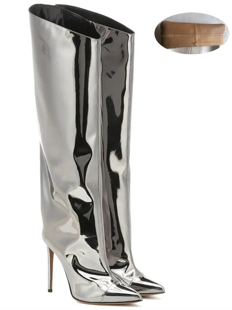 2022 Women's New Stone Print Boots Sexy Runway Stiletto Pointed Toe Women's High Boots 10cm High Heel Side Zip Women's Boots