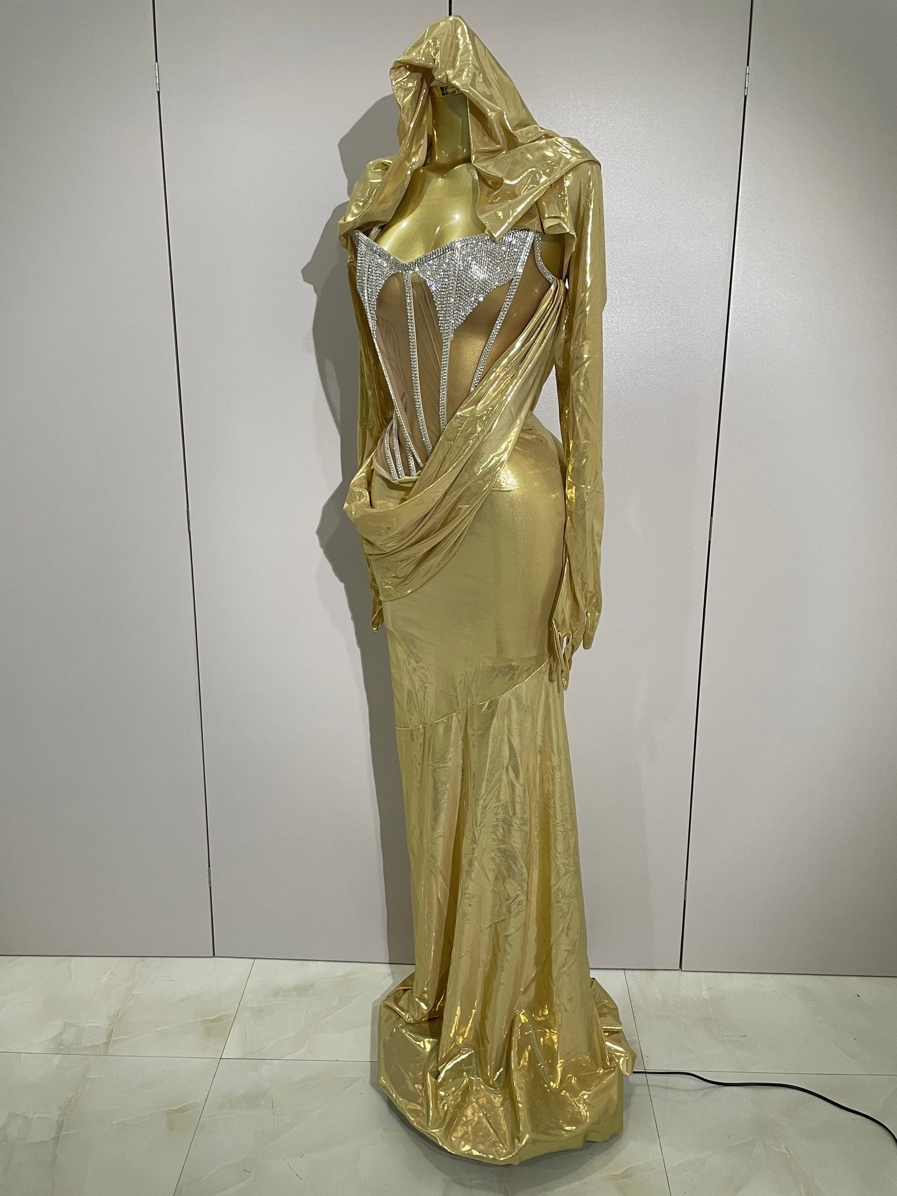 Stage Costume Sparkly Nightclub Gogo Party Dress Women Carnival Party Outfit Festival Cool Clothing Hoodie Dress Two Piece Set