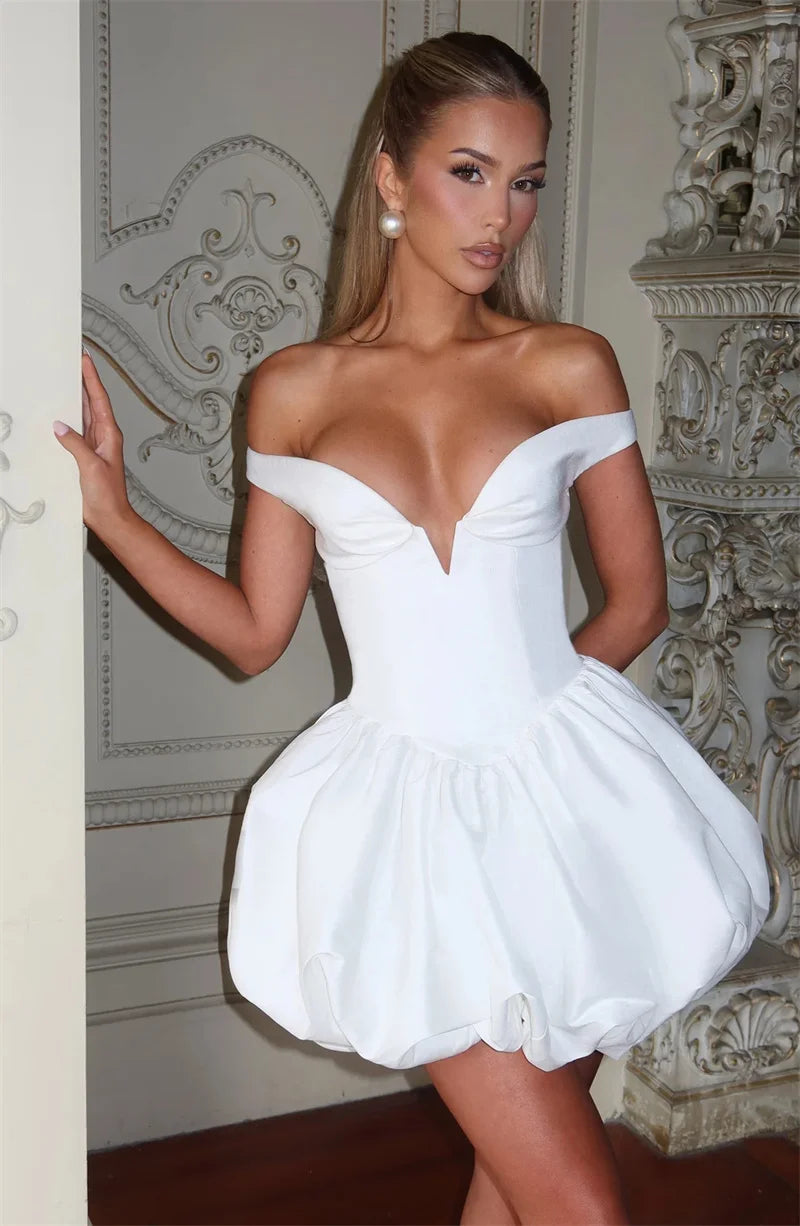 Mozision Off-shoulder Strapless Sexy Mini Dress Women Elegant White Sleeveless Backless High Waist A-line Club Party Dresses