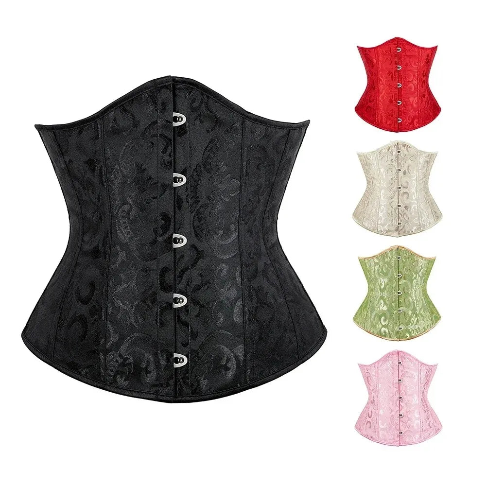 Women Gothic Sexy Satin Underbust Corset Bustier Waist Cincher Slimming Body Shaper Corselete Lingerie Plus Size Party Clubwear Wofashion.xyz