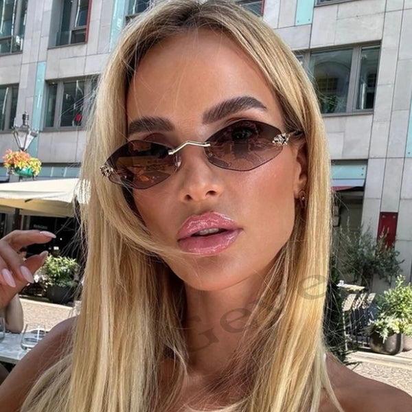 Fashion Small Polygonal Sunglasses for Women Luxury Brand Rmless Brown Rhombus Sun Glasses Woman Vintage Metal Shades Eyewear Wofashion.xyz