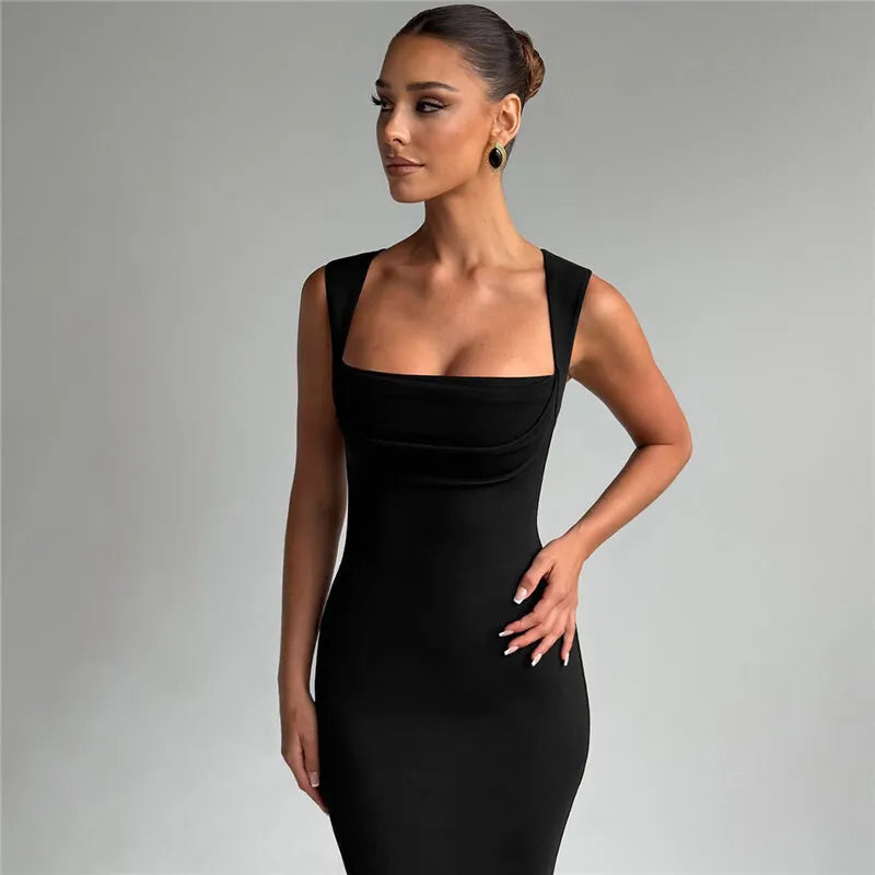 Mozision Square Collar Sleeveless Sexy Maxi Dress For Woman Fashion Spring Summer New High Waist Bodycon Club Party Long Dress