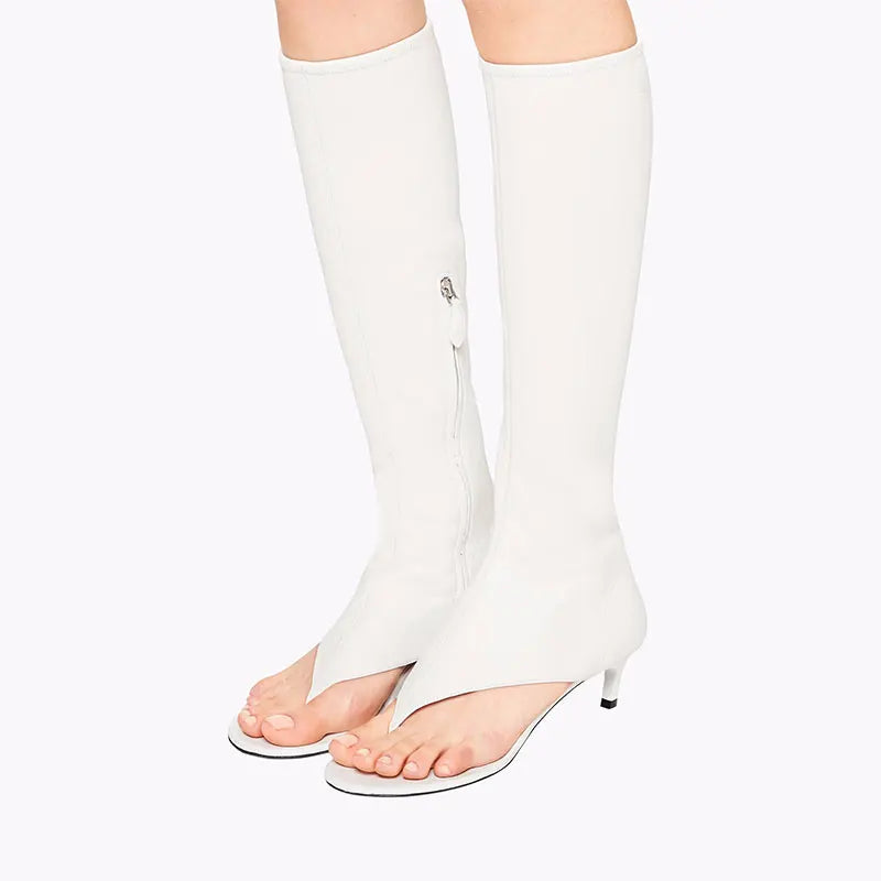 2023 Women's European and American Fashion Designer Brand Slim Heel Runway Shoes with Toe Clip and Knee Side Zipper High Boots