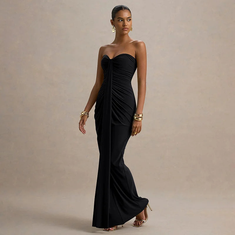 Mozision Off-shoulder Strapless Sexy Maxi Dress Women Gown Elegant Sleeveless Backless Bodycon Draped Ruched Club Party Dress