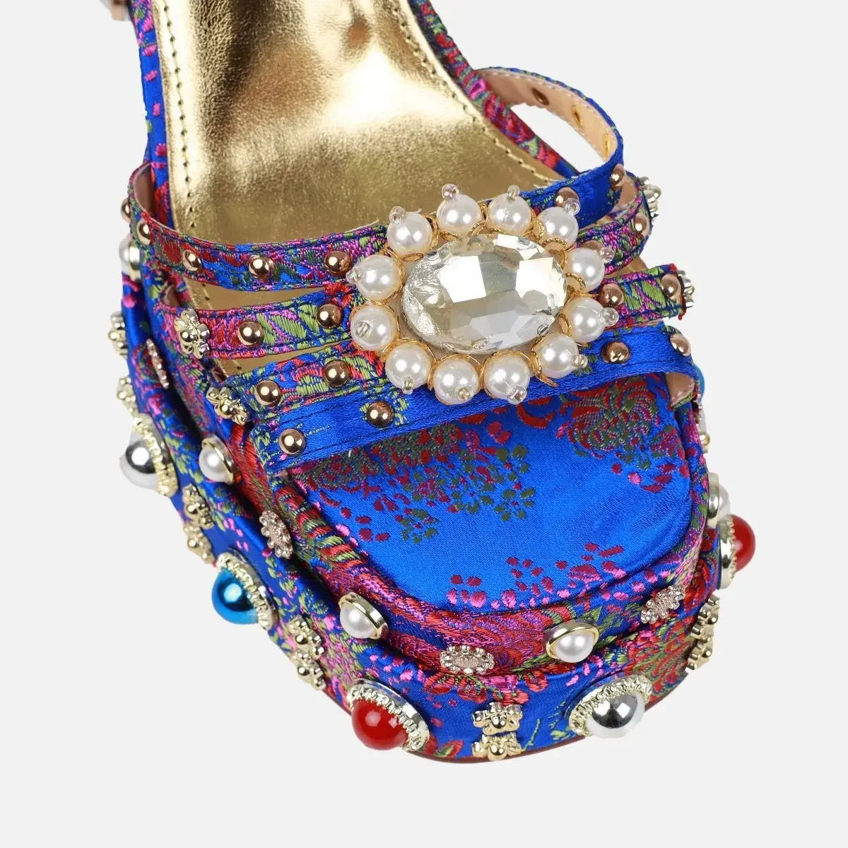 2025 Women's High-heeled Thick Soled Single Buckle Sandals with European and American Sexy Silk Rhinestone Party Shoes