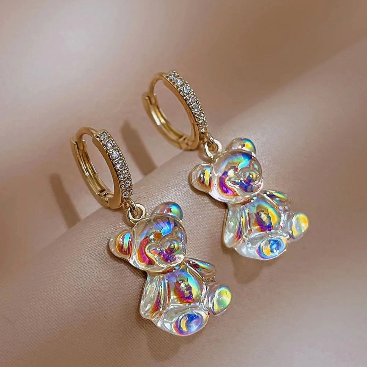 Cute Bear Earrings For Women Shiny Zircon Earrings New Trendy Golden Copper Drop Earring Party Wedding Jewelry Girls Gifts Wofashion.xyz