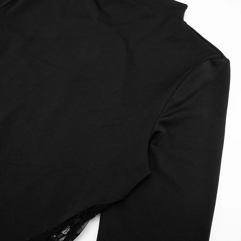 Mozision Lace See Through Long Sleeve Sexy Maxi Dress Women Black Patchwork Hollow Out High Waist Bodycon Club Party Long Dress