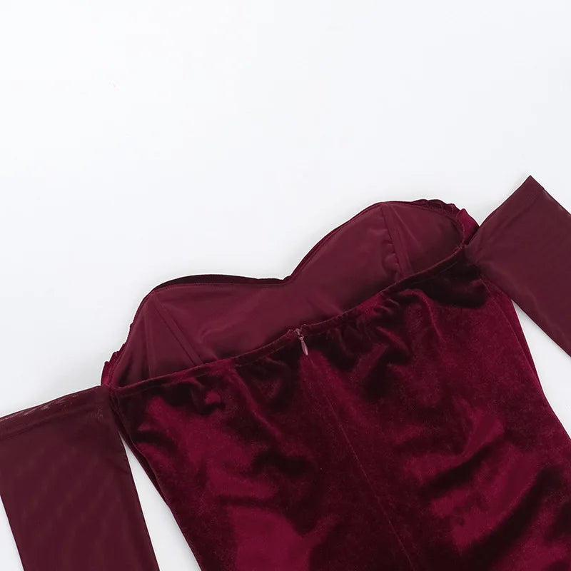 Christmas Velvet Backless Elegant Evening Club Party Dress Women Pleated Robes Sexy Dress Midi Bodycon Winter Dress Vestidos