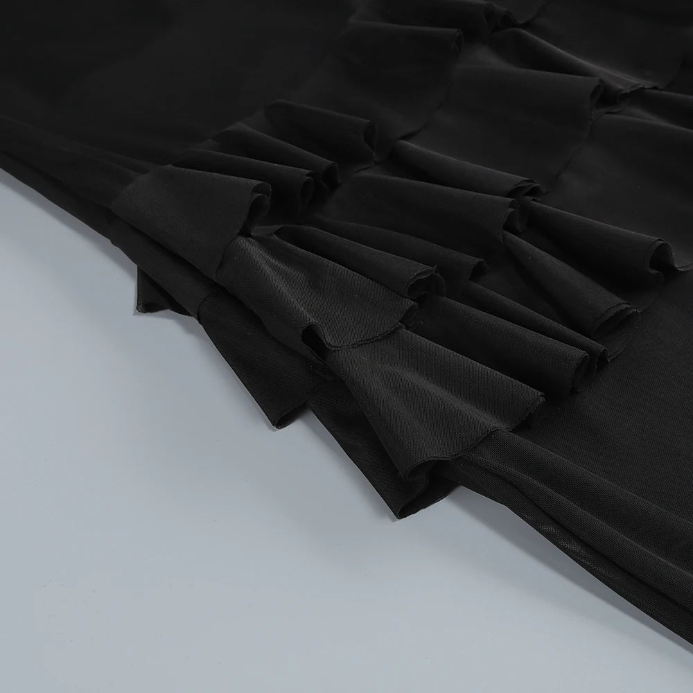 New 2025 Women Celebrity New Sexy Strapless Black Lace Mesh Long Bodycon Dress Elegant Evening Party Club Dress