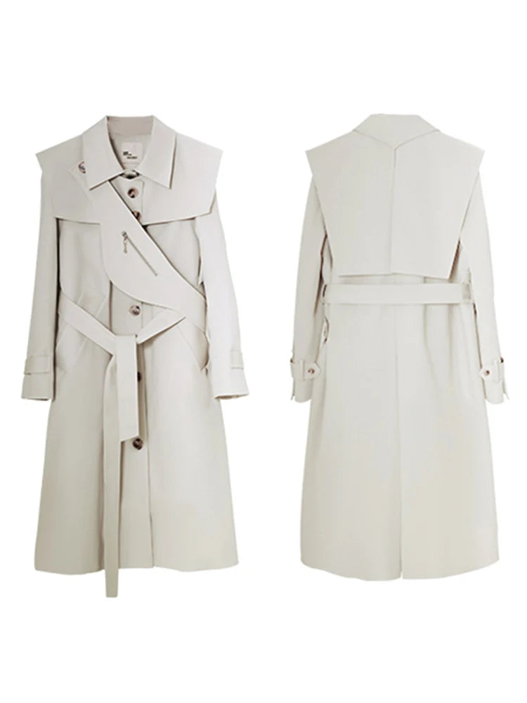 Lautaro Autumn Cool Long Trench Coat for Women Removable Sailor Collar and Pockets Belt Runway Fashion Luxury Designer Clothes