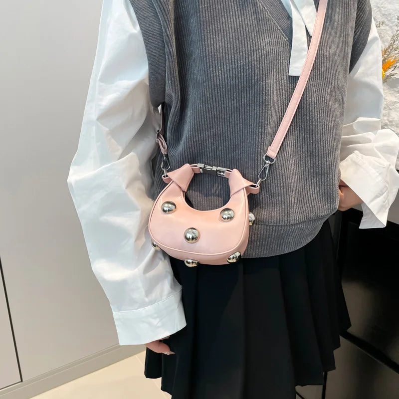Luxury Satchel Rivet Small Dumpling Purse Personalized Mini Handbag Ladies Fashion Shoulder Bags Solid Color Crossbody Bag