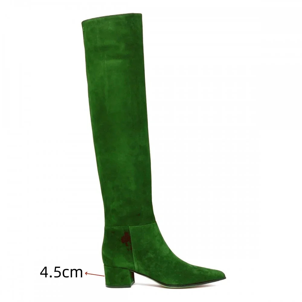 Ladies' Autumn and Winter Suede Thick High-heeled Oversized Knee High Boots, European and American Sexy Versatile Sleeve Boots