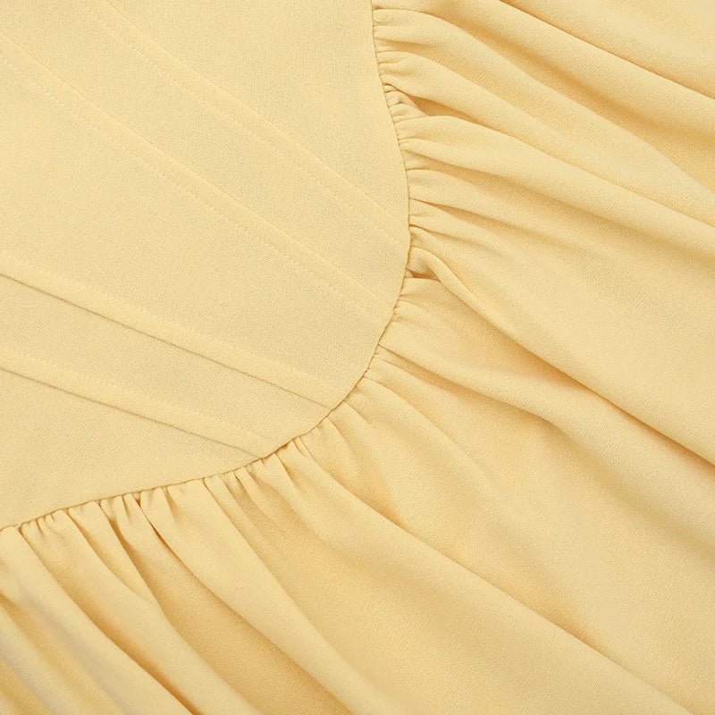 NIDANSSI Yellow Strapless Backless Evening Party Dress Women Pleated Bodycon Elegant Sexy Dress Midi Long Summer Dress Vestidos