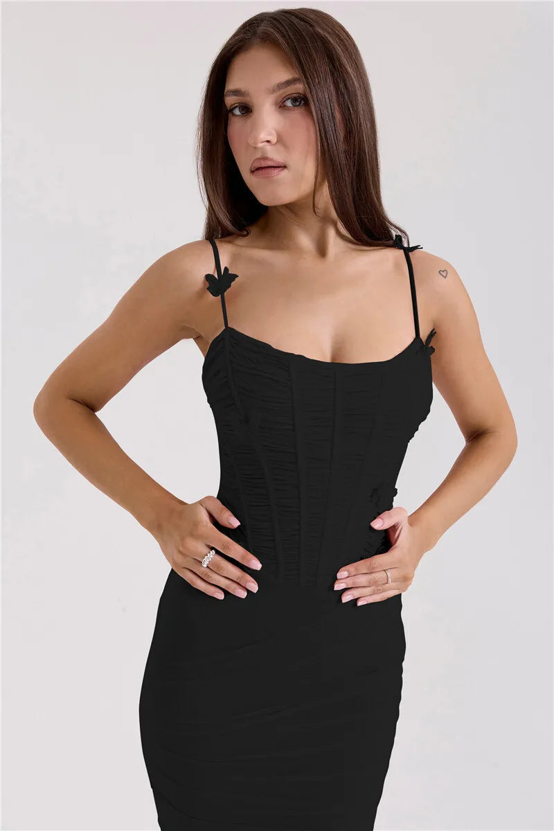 Mozision Bow Spaghetti Strap Sexy Maxi Dress For Women Gown Elegant Off-shoulder Sleeveless Backless Evening Club Party Dress