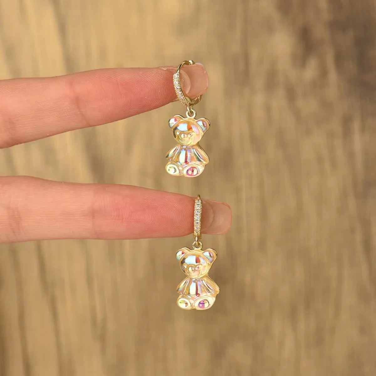 Cute Bear Earrings For Women Shiny Zircon Earrings New Trendy Golden Copper Drop Earring Party Wedding Jewelry Girls Gifts