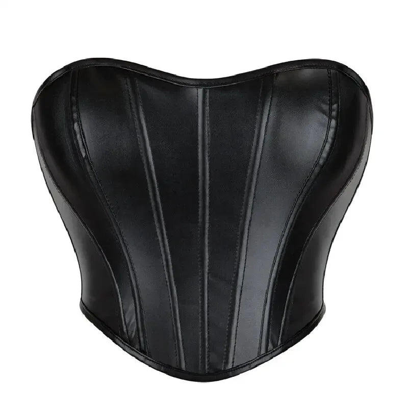 Strapless Off Shoulder Leather Corset Crop Tops Lace up Corsets Underwear Female Bustier Short Overbust Body Shaper Plus Size Wofashion.xyz