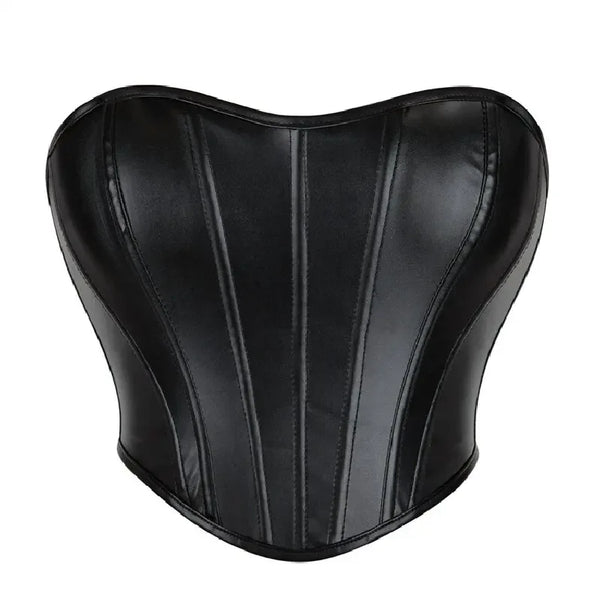 Strapless Off Shoulder Leather Corset Crop Tops Lace up Corsets Underwear Female Bustier Short Overbust Body Shaper Plus Size Wofashion.xyz