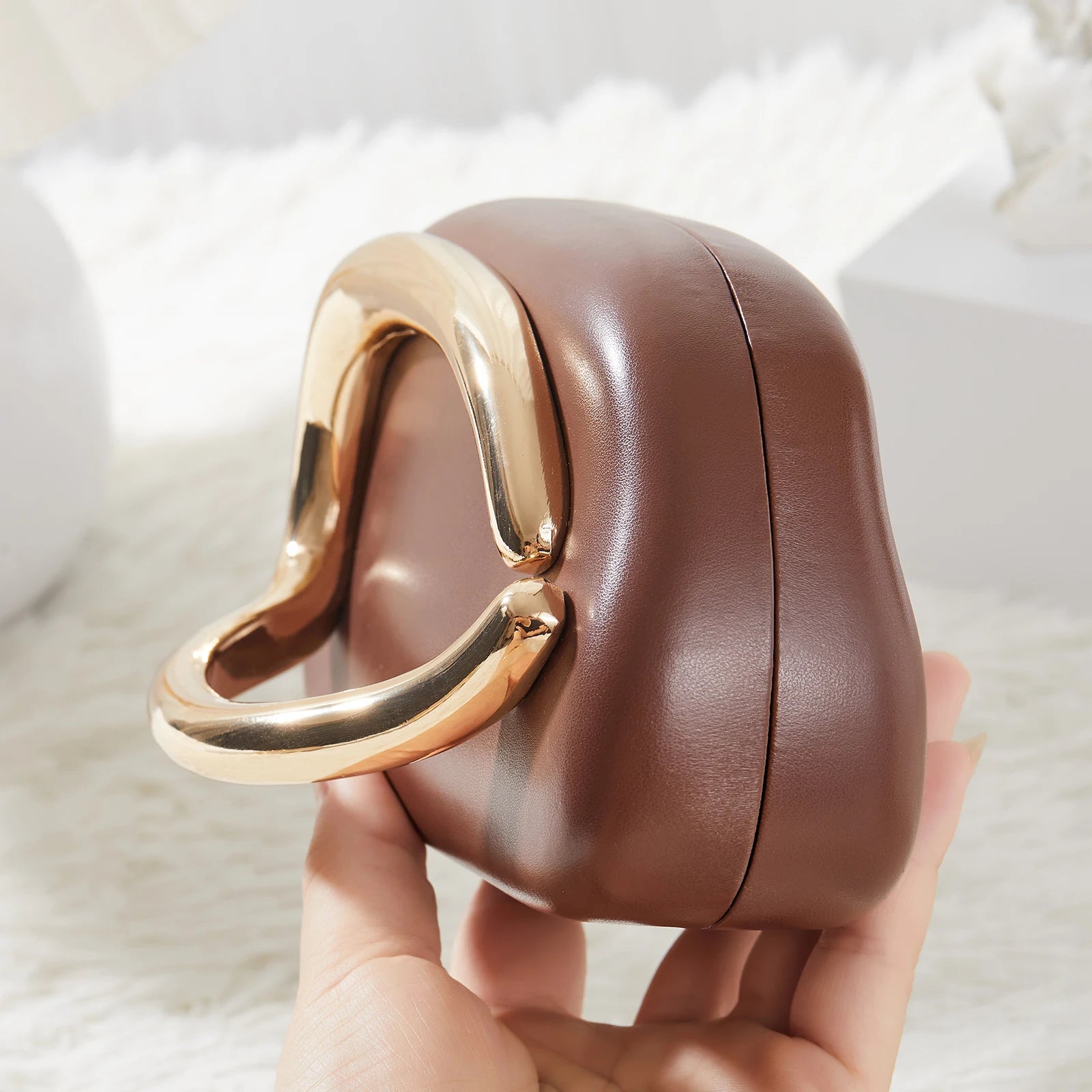 High-end Coffe Evening Bag Clutch Purse For Women Metal Leather Hard Box Formal Dinner Bag Party Wedding Clutch Handbag