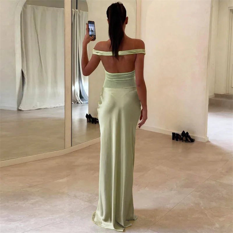 Mozision Off-shoulder Backless Sexy Maxi Dress For Women Fashion Patchwork Strapless Sleeveless Bodycon Club Party Long Dresses