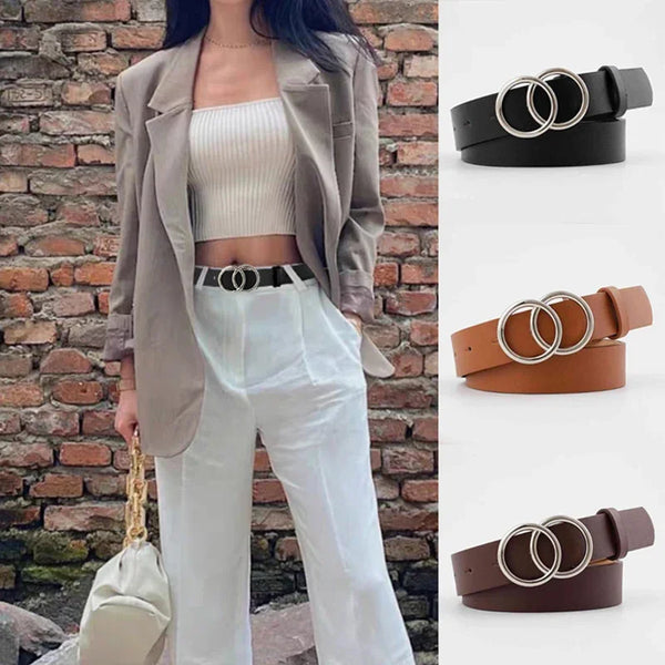 Leisure Double Ring Women Belt Fashion Waist Belt PU Leather Metal Buckle Heart Pin Belts For Ladies Dress Jeans Wild Waistband Wofashion.xyz